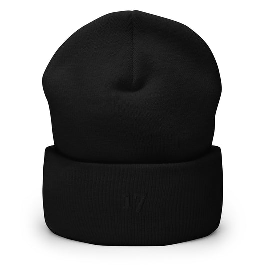 "Dark Night" Black on Black 17 Cuffed Beanie